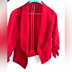 #13 Women’s Spacegirlz Bright Red 3/4 Sleeve Rouched Cropped Blazer Suit Coat